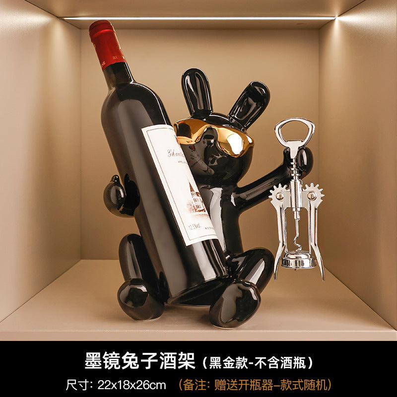 Rabbit wine rack with sunglasses, wine cabinet, decorative items, light luxury living room dining cabinet, entrance ceramic wine rack