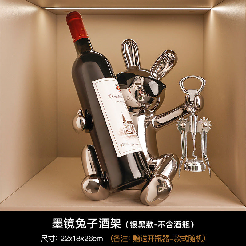 Rabbit wine rack with sunglasses, wine cabinet, decorative items, light luxury living room dining cabinet, entrance ceramic wine rack